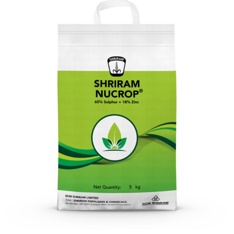 डीसीएम श्रीराम न्यूक्रॉप {६५% सल्फर आणि २५% झिंक ऑक्साईड (१८% झिंक)} मातीत वापरलेले पोषक घटक