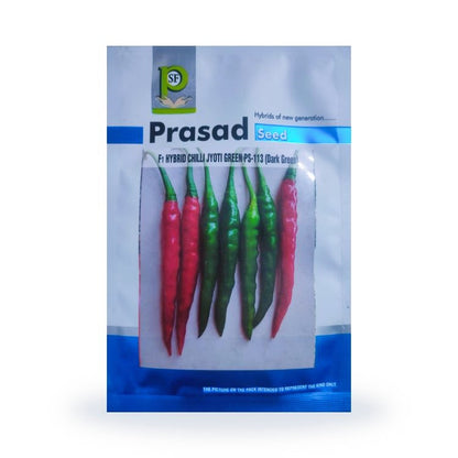 Prasad Seed Jyoti Green PS-113 (Dark Green) F1 Hybrid Chilli Seeds 10gm