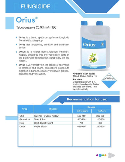 Adama Orius (Tebuconazole 25.9% M/M EC) Fungicide